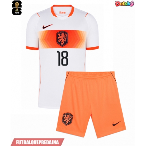 Lacne Dětský Futbalové dres Holandsko Donyell Malen #18 MS 2026 Krátky Rukáv - Preč (+ trenírky)